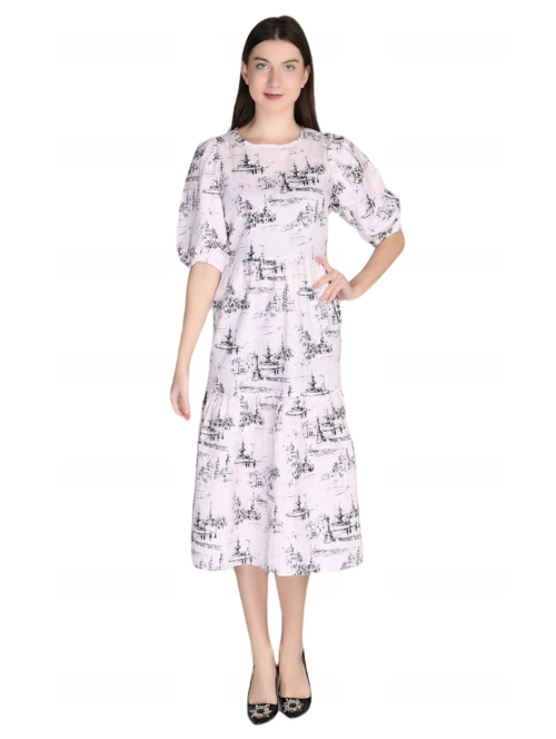 Women A-line Black, White Dress (Size XL)