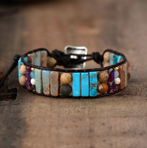 New Bohemian Bracelets Tube Natural Stones Leather