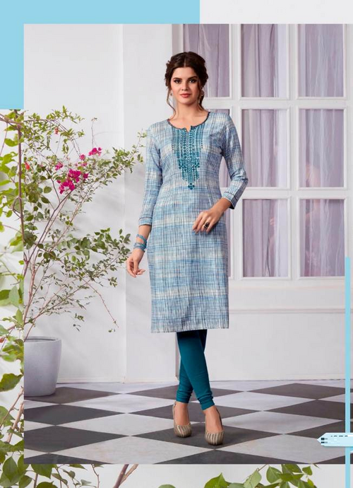 Summer special Kurti soft cotton (Size-L) (Color-BLUE)