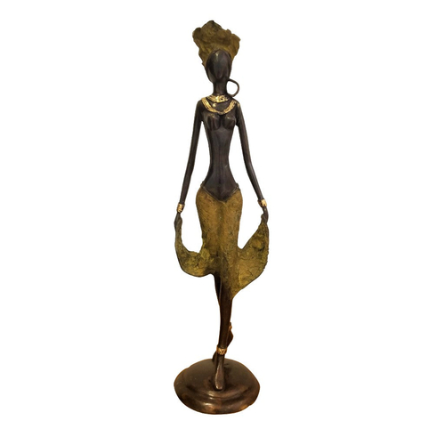 West African Vintage Hand Cast Bronze Topless Female Figurine in a