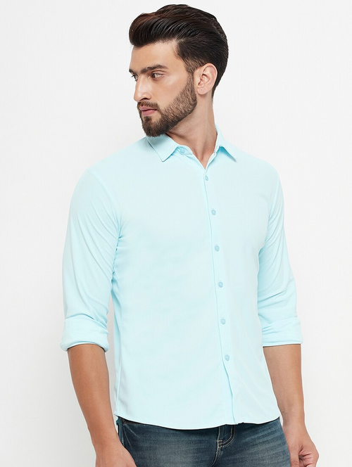 Men Regular Fit Washed Casual Shirt Sky Blue Size M