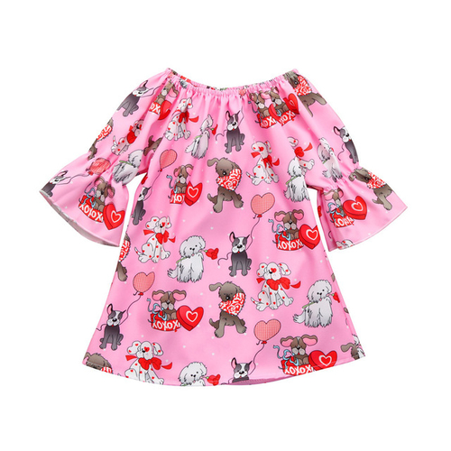 Valentine's Day Girl Pink Cartoon Dress Fashion