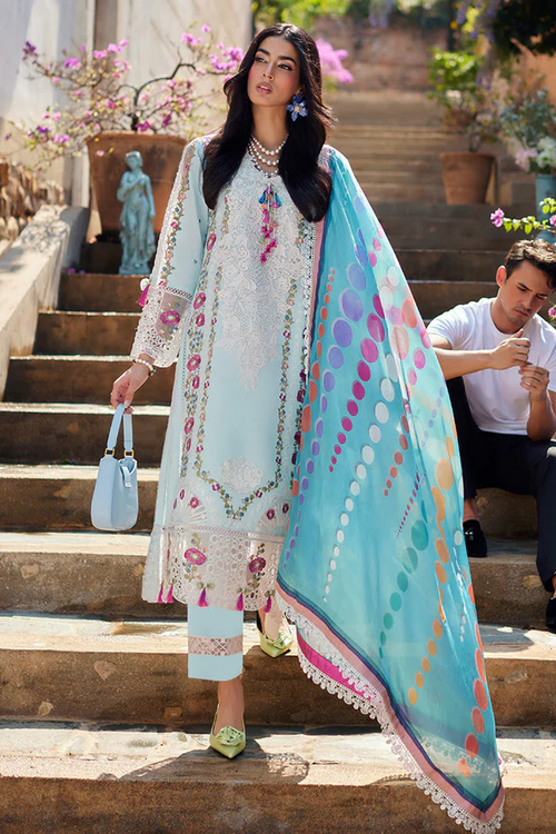 Pakistani Salwar Kameez Cotton Sky Blue With Beautiful Naznin Dupatta