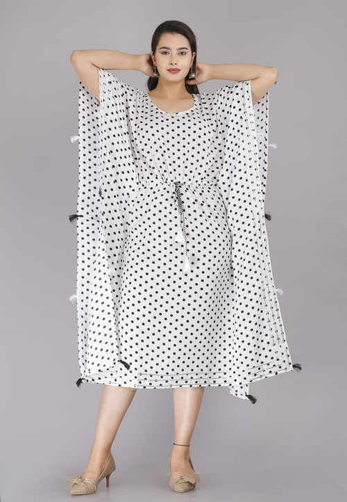 Women White Crepe printed kaftan size XXL