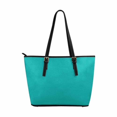 Large Leather Tote Shoulder Bag - Greenish Blue