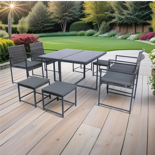 9 Pieces Patio Dining Sets Outdoor Space Saving Rattan Chairs with