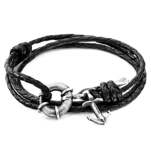 Coal Black Clyde Silver & Braided Leather Bracelet