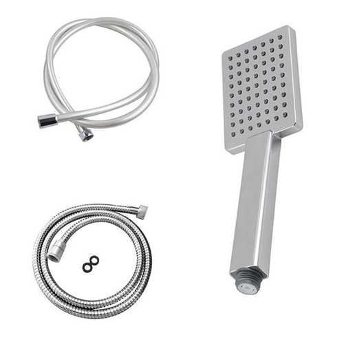 Square Chrome Abs Rainfall Handheld Shower Head With Water Hose