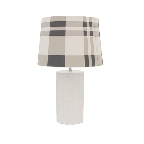 2 Channing White Ceramic Bedside Lamp With Chequered Shade