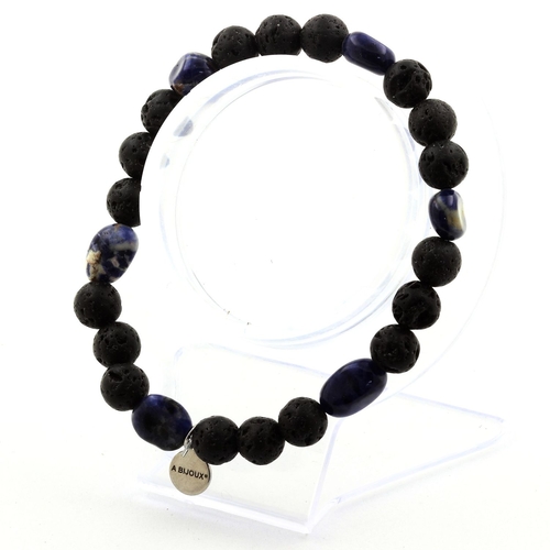 Sodalite from Brazil + Lava Bracelet 8 mm Beads.