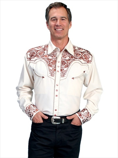 Scully P-634-NAT-L Mens Western Shirt - Natural, Large