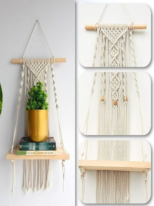 Macrame Hanging Shelf With Beads