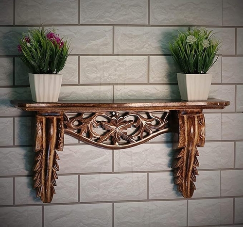 Beautiful Hand Carved Wood Lacquered Wall Decor Shelf for Living Room
