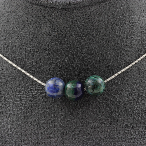 Azurite Chrysocolla 3 beads 8 mm necklace.