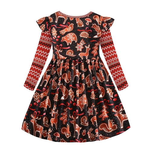 Infant Girls Christmas Children Print O neck Dress