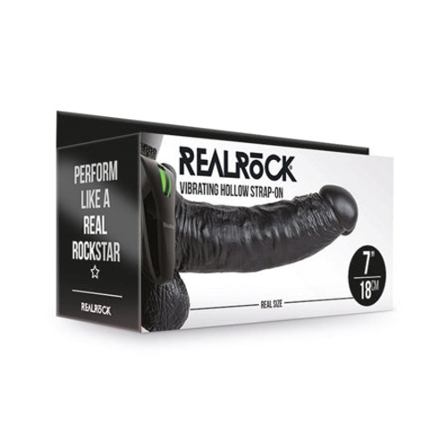 RealRock Realistic 7 in. Vibrating Hollow Strap-On With Balls Black