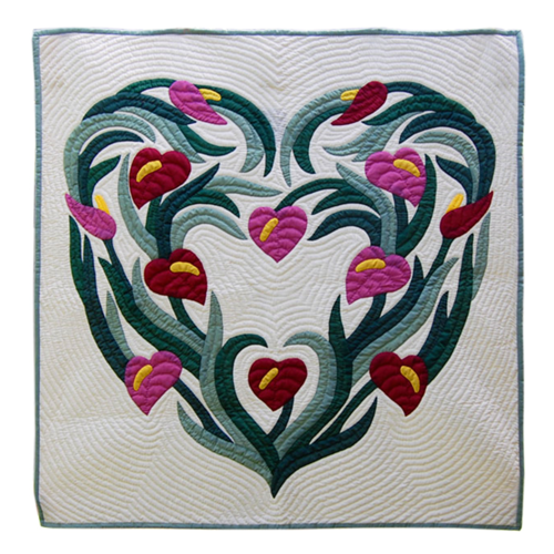 42″ Hawaiian Quilt Wall Hanging – Anthurium Heart Design