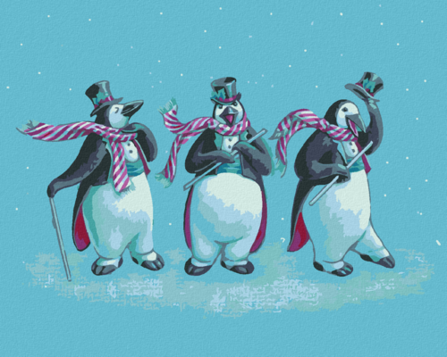 Paint by Numbers - THREE PENGUINS WITH HATS (SUE ELLEN BROWN)