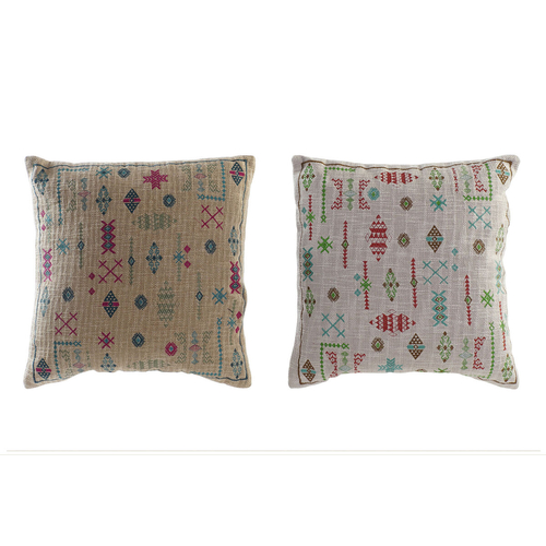 Cushion DKD Home Decor Beige White 50 x 10 x 50 cm Ikat Boho (2 Units)