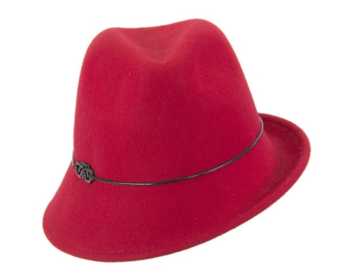 Red felt ladeis winter fedora hat