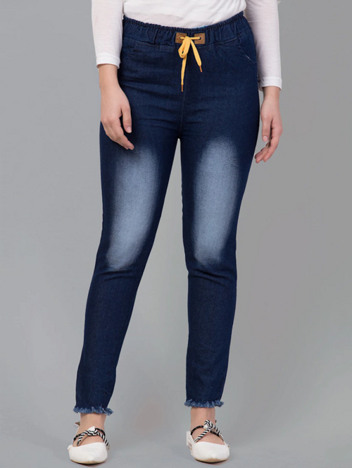 Women's Cotton  High Rise Denim Jeans(Size34)(Colornavy blue)