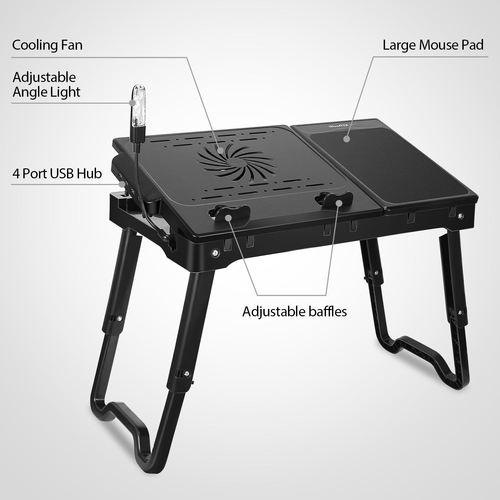 Foldable Laptop Table Bed Notebook Desk with Cooling Fan Mouse Board