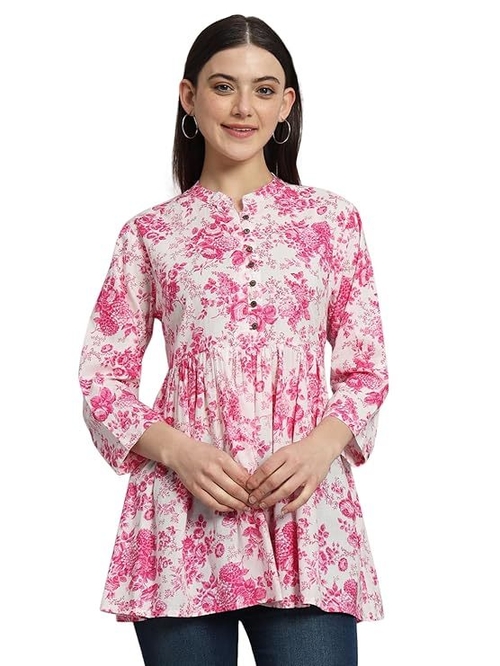 Women's 100% Cotton Casual Printed Mandarin Neck with 3/4 Sleeve