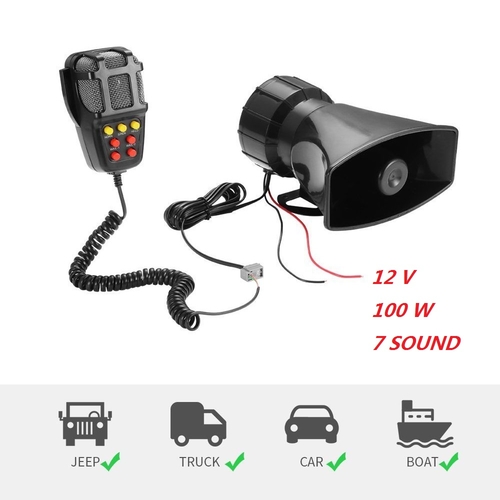 Car Alarm Horn 12V 100W 7 Siren Sounds Car Siren
