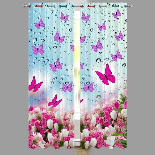 Butterfly Digital Printed Polyester Fabric Curtains for Living Room