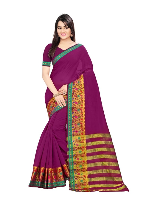 Generic Women's Cotton Silk Saree(Magenta, 5.5-6