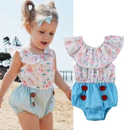 Newborn Baby Girls Bodysuit Off Shoulder Jumpsuit