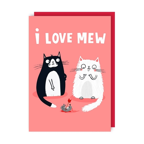 I Love Mew Cat Love Card (Valentine's, Anniversary) (Pack of 6)