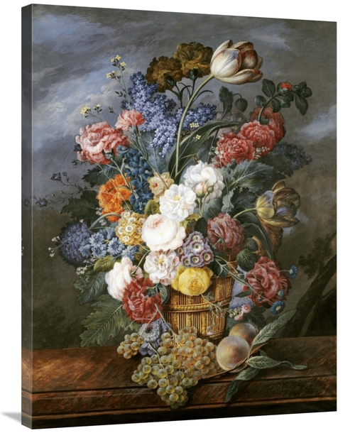 36 in. A Still Life of Mixed Flowers in a Vase on a Stone Ledge Art Pr