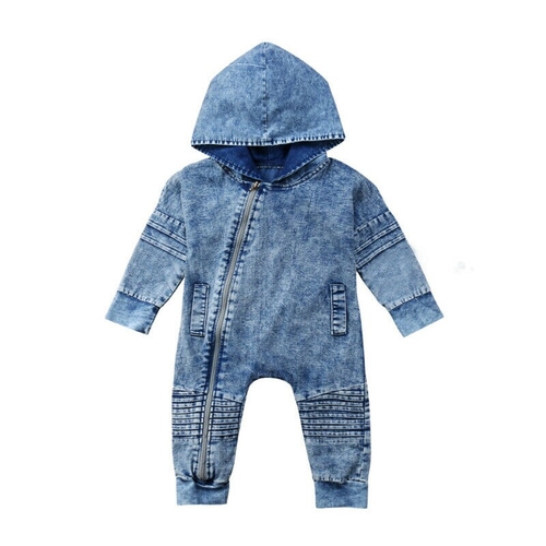 Newborn Kids Baby Boy Girl Denim Hooded Romper