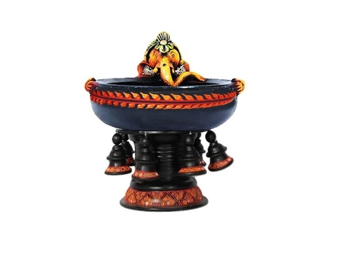 Art Potteries Handmade Terracotta Black Ganesha Decorative Urli Flower