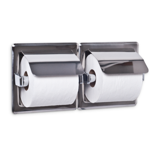 AJW UX76-SF Dual Satin Hooded Toilet Tissue Dispenser - Recessed