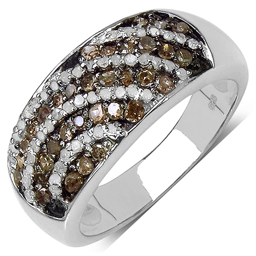 0.64 Carat Genuine Champagne Diamond & White Diamond .925 Sterling