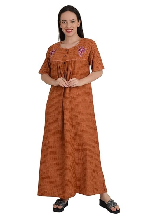 Women's Cotton Nighty Night Gown, Multicolor