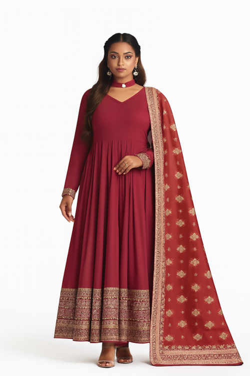 Main Elegant Traditional Women’s Ethnic Wear Set-Maroon (Size-XXS) | D270 image