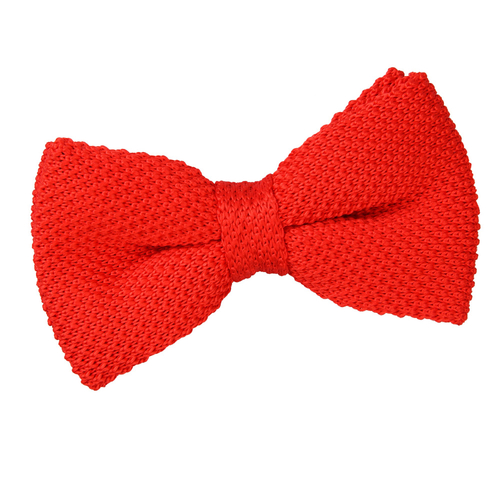 Plain Knitted Pre-Tied Bow Tie - Red