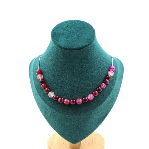 Pink banded Agate 20 beads necklace 8 mm. 