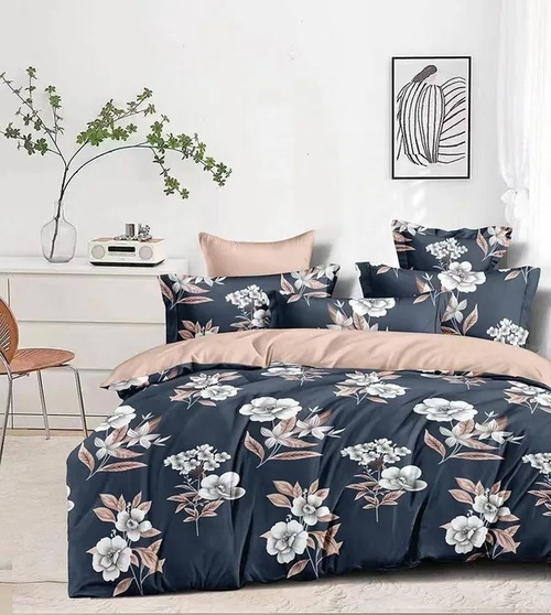 GLACE COTTON FEEL PLATINUM PANNEL PRINT DOUBLE BEDSHEET WITH 2 PILLOW