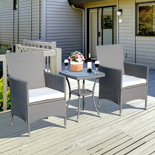 Outsunny 3 Pieces Patio Set Rattan Furniture Chair Bistro Wicker Steel