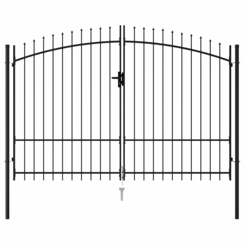Fence Gate Double Door with Spike Top Steel 9.8'x4.1' Black