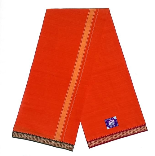Main Pure Cotton Soft Orange Lungi for Men Free Size Branded, Stylish 2.25 image