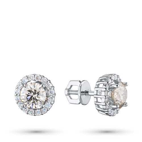 14K White Gold Earring Studs with 34 Round-Cut Lab-Created Diamonds