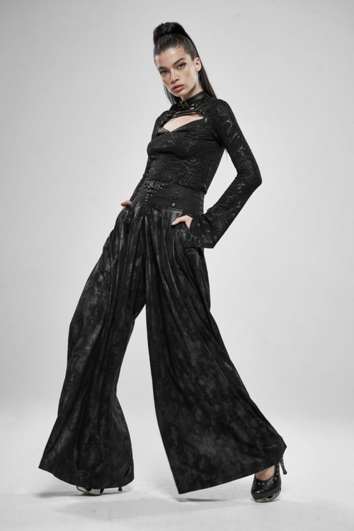 Western Fashion WK391-BK-L Steampunk Last Magician Wide Leg Pants,