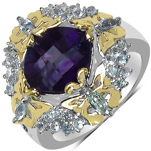 3.91 Carat Genuine Amethyst, Blue Topaz & White Diamond .925 Sterling