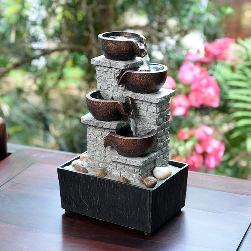 4-Tier Cascading Bowl Fountains Indoor Waterfall Fountain Relaxation