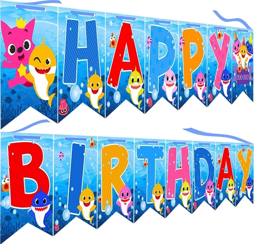 Happy Birthday Banner DOO Garland Shark Theme Party Supplies For Kids